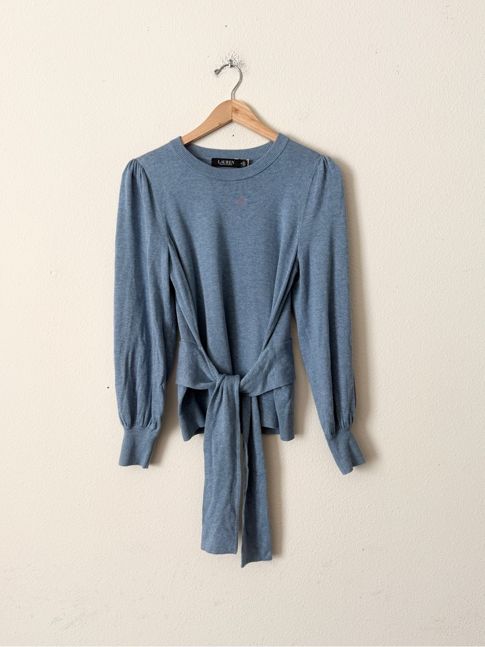 Ralph Lauren Black Label MEDIUM blue tie belted modal cotton sweater
